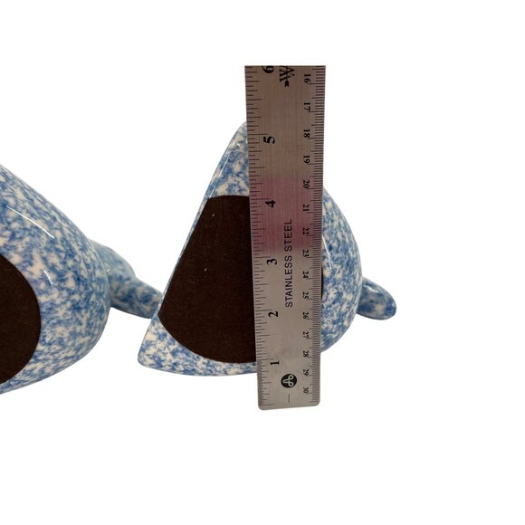 Set Of Two Blue & White Ceramic Duck Bookends With Felt Bottoms Sponge paint - Picture 7 of 7